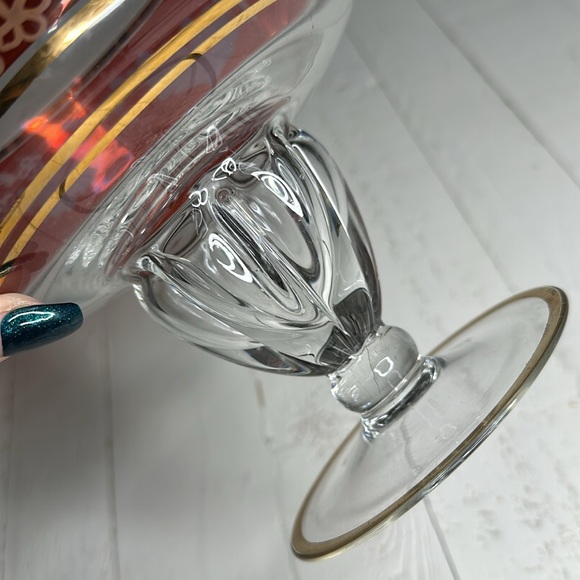 Vintage 40th RUBY ANNIVERSARY Fruit Bowl, Crystal Ruby&Gold Etched Pedestal Dish - Picture 7 of 12